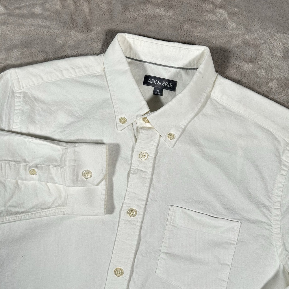 Ash & Erie Button Down Shirt Mens M White Heavy Cotton Long Sleeve Casual Pocket